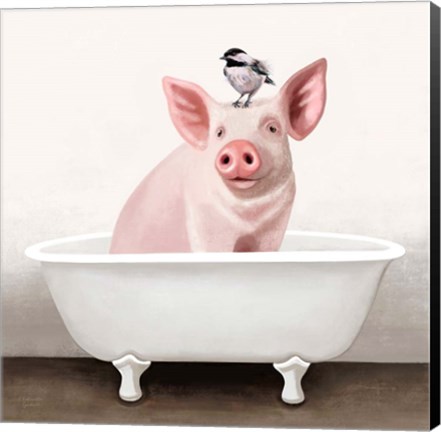 Framed Pig in Bathtub Print