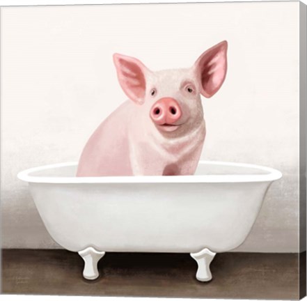 Framed Pig in Bathtub Solo Print