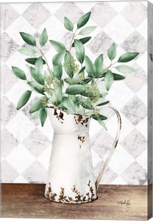 Framed Eucalyptus White Tin Pitcher Print