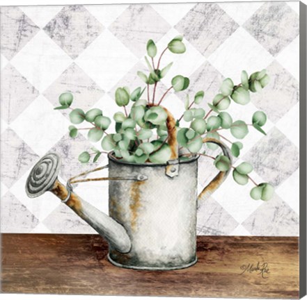 Framed Eucalyptus White Watering Can Print