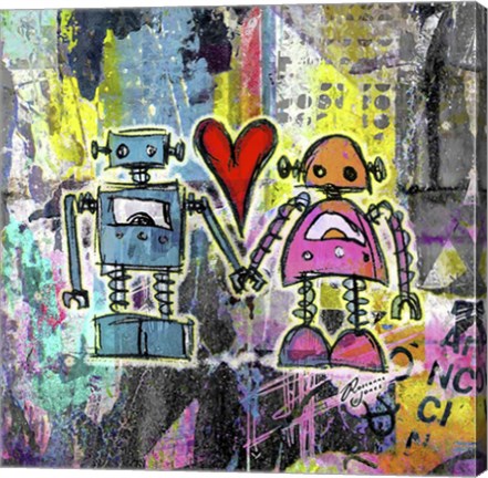 Framed Graffiti Pop Robot Love Print