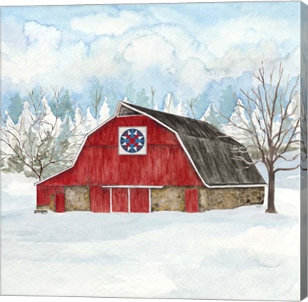 Framed Winter Barn Quilt IV Print