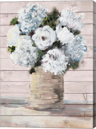 Framed White and Blue Rustic Blooms Print