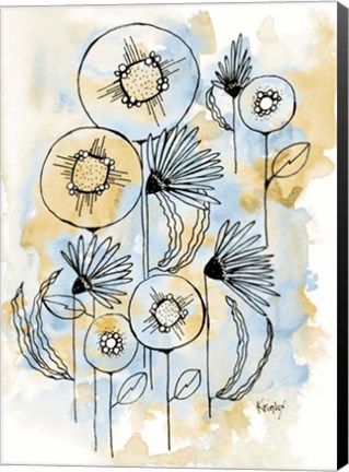 Framed Yellow and Blue Blooms I Print