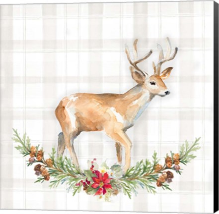 Framed Holiday Woodland Garland on Plaid II Print