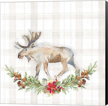 Framed Holiday Woodland Garland on Plaid I Print