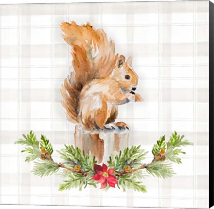 Framed Holiday Woodland Garland on Plaid III Print