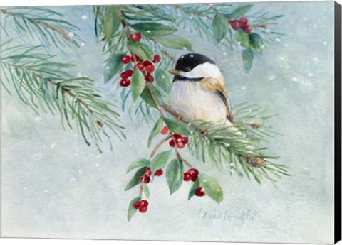 Framed Gray-Headed Chickadee On Holly Print
