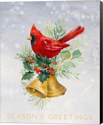 Framed Northern Cardinal Seasons Greetings Print