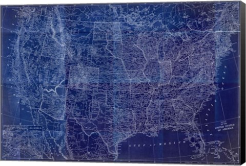 Framed Cobalt US Map Print