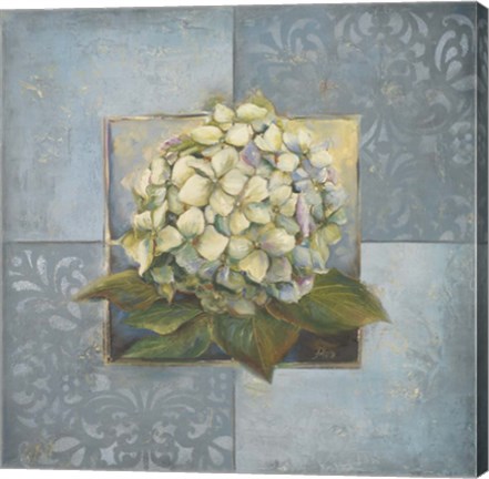 Framed Hydrangeas on Blue I Print