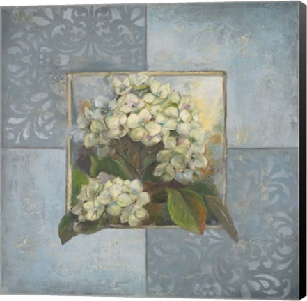 Framed Hydrangeas on Blue II Print