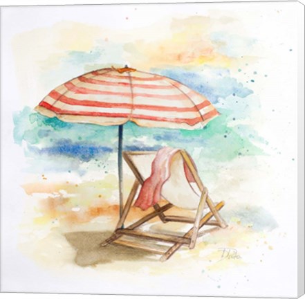 Framed Umbrella On The Beach II Print