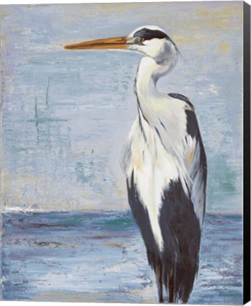 Framed Blue Heron On Blue II Print