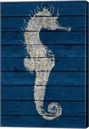 Framed Antique Seahorse on Blue I Print