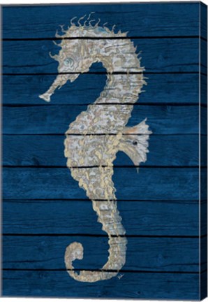 Framed Antique Seahorse on Blue II Print