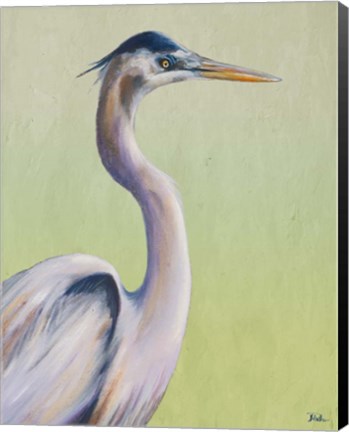 Framed Blue Heron on Green I Print