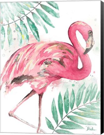 Framed Watercolor Leaf Flamingo II Print