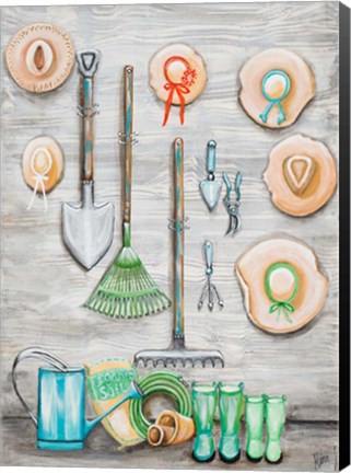 Framed Garden Hats And Tools Print