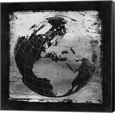 Framed Silver Vintage Earth With Grid Lines Print