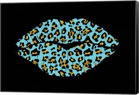 Framed Aqua Leopard Lips Print