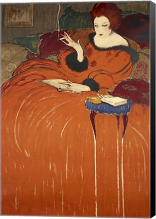 Framed Art Nouveau Smoking Woman 1919 Print