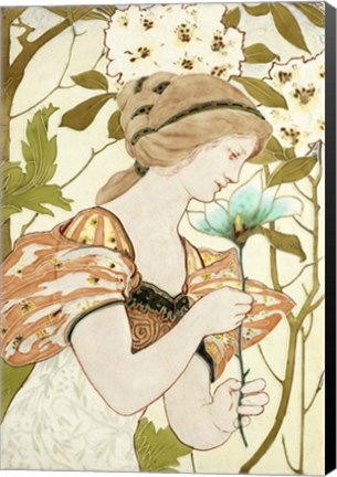 Framed Art Nouveau Woman With Flower 1898 Print