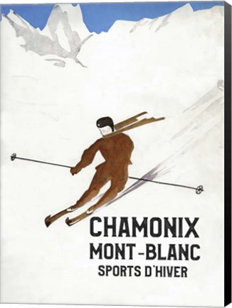 Framed Chamonix Mont-Blanc Alpine Ski Poster from 1930 Print