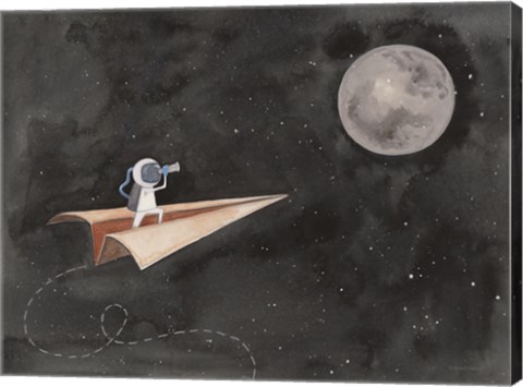 Framed Paper Airplane to the Moon Print