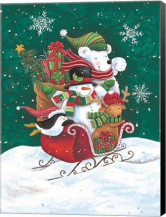Framed Christmas Friends Sleigh Print