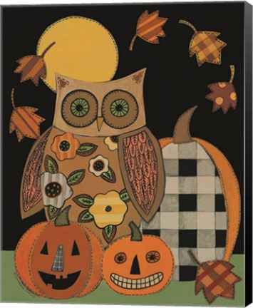 Framed Floral Owl and Pumpkins Print