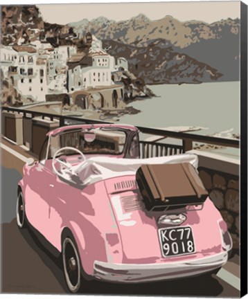 Framed Pink Bug in Europe Print