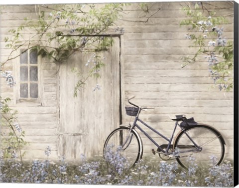 Framed Blue Bike at Barn Print