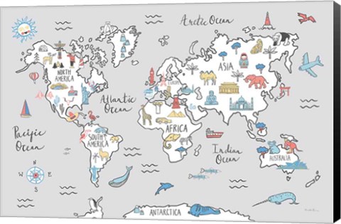 Framed World Map Pastel Print
