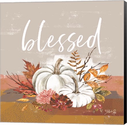 Framed Blessed Pumpkin and Fall Flowers Print