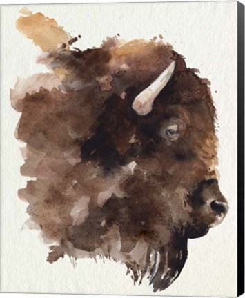 Framed Watercolor Bison Profile I Print