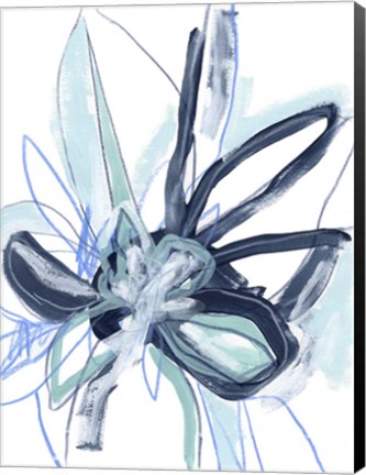 Framed Blue Floral Burst I Print