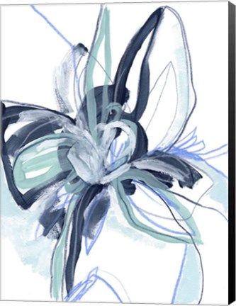 Framed Blue Floral Burst II Print