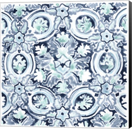 Framed Azure Mosaic Tile I Print