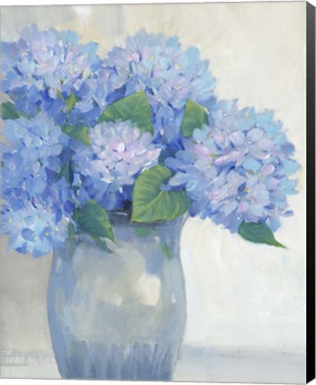 Framed Blue Hydrangeas in Vase I Print