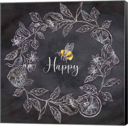 Framed Bee Sentiment Wreath Black I-Happy Print