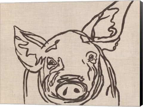 Framed Farm Sketch Pig Print