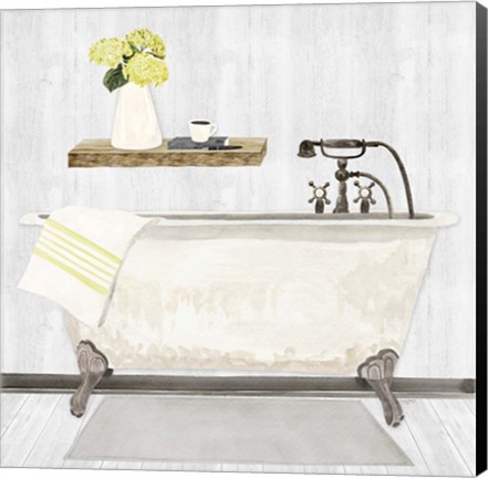 Framed Farmhouse Bath I Gray &amp; Yellow-Tub Print