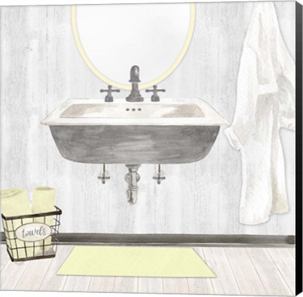 Framed Farmhouse Bath II Gray &amp; Yellow-Sink Print