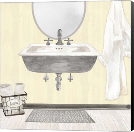 Framed Farmhouse Bath II Gray &amp; Yellow 2-Sink Print