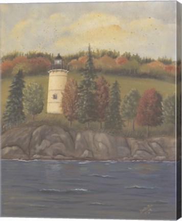 Framed Lighthouse in Autumn Print