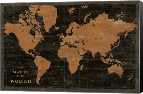 Framed World Map Industrial Print