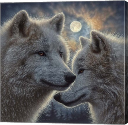 Framed Moonlight Wolf Mates Print