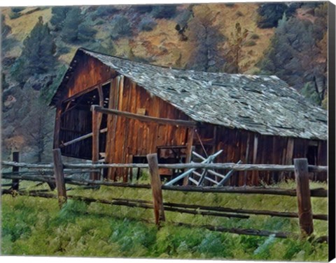 Framed Old Barn and Corral Print