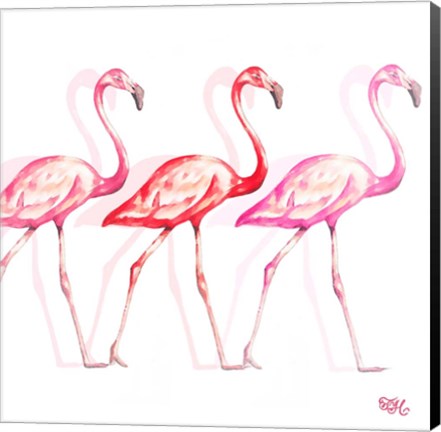 Framed Flamingo Trio I Print